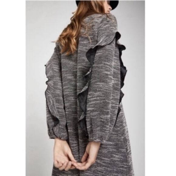 BCBGeneration Black/White Tweed Mini-Dress, Mock Turtleneck, Ruffle Sleeves, Med - Picture 2 of 11